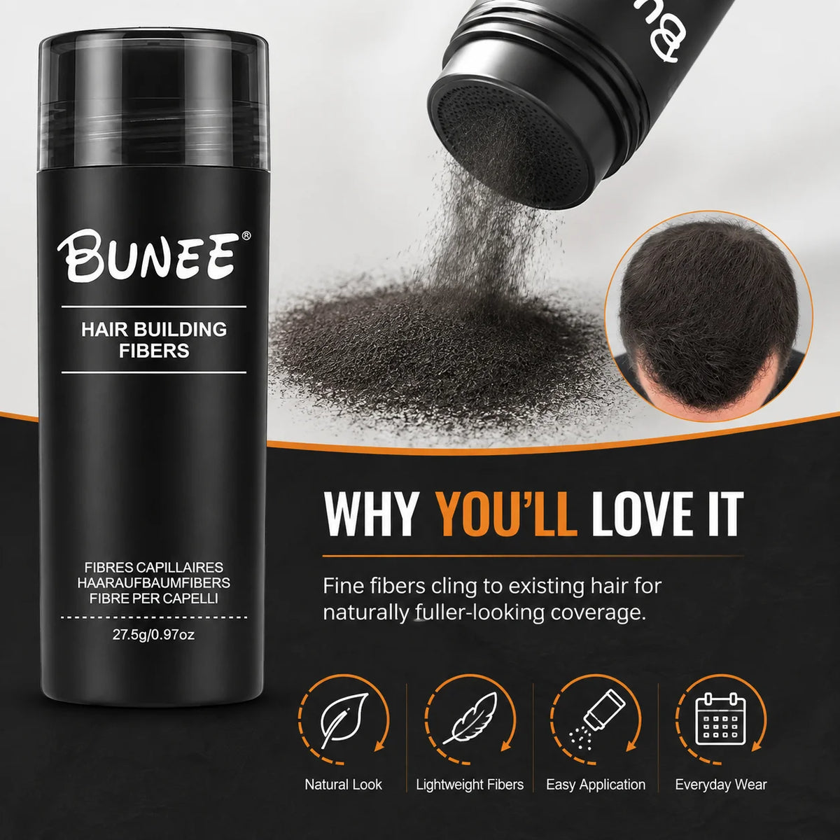 BUNEE Hair Fiber 27.5g â€?5-Second Application, Instant Volume & Thickness, Natural Hair Cover for Thinning Spots - AliExpress 66
