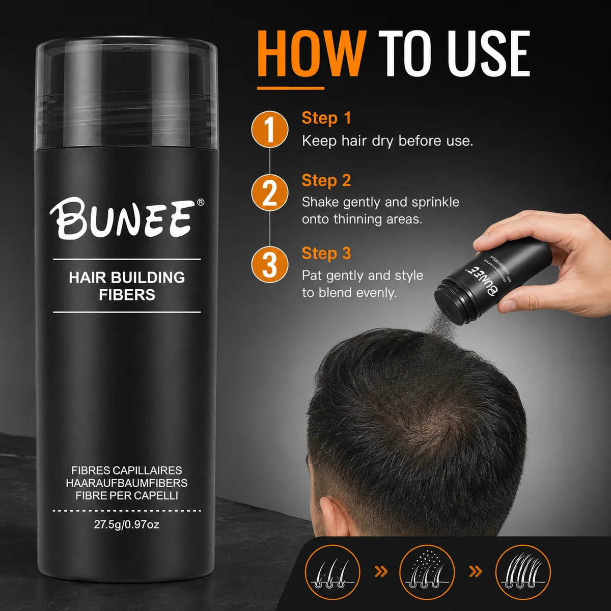 BUNEE Hair Fiber 27.5g â€?5-Second Application, Instant Volume & Thickness, Natural Hair Cover for Thinning Spots - AliExpress 66