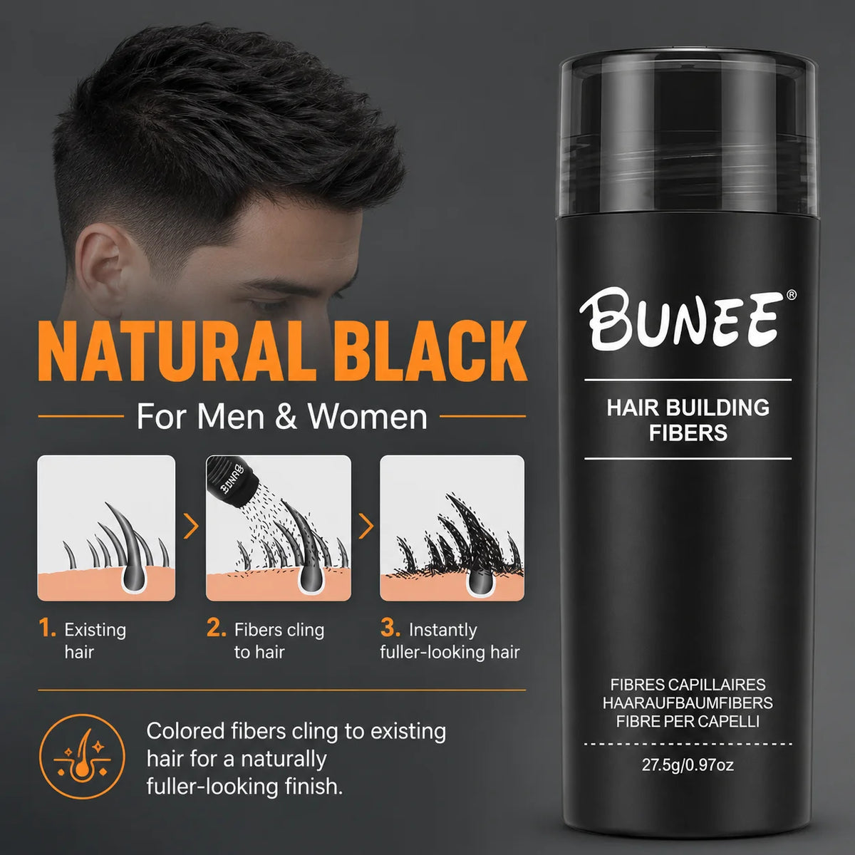 BUNEE Hair Fiber 27.5g â€?5-Second Application, Instant Volume & Thickness, Natural Hair Cover for Thinning Spots - AliExpress 66