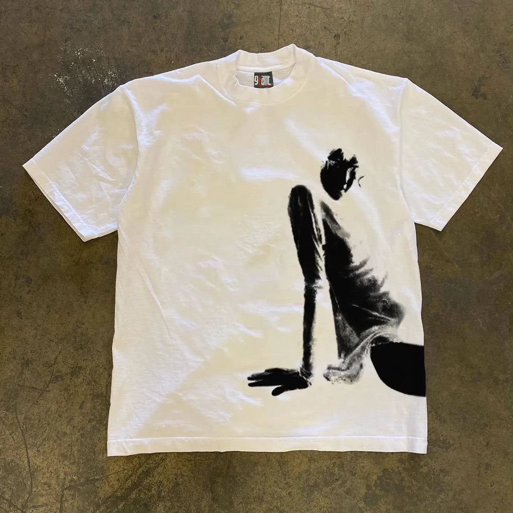 Loose Fit Cotton T-Shirt Unisex Short Sleeve Double Thread Pure Cotton American Retro Style Breathable round Neck Printed Top - AliExpress 200000345