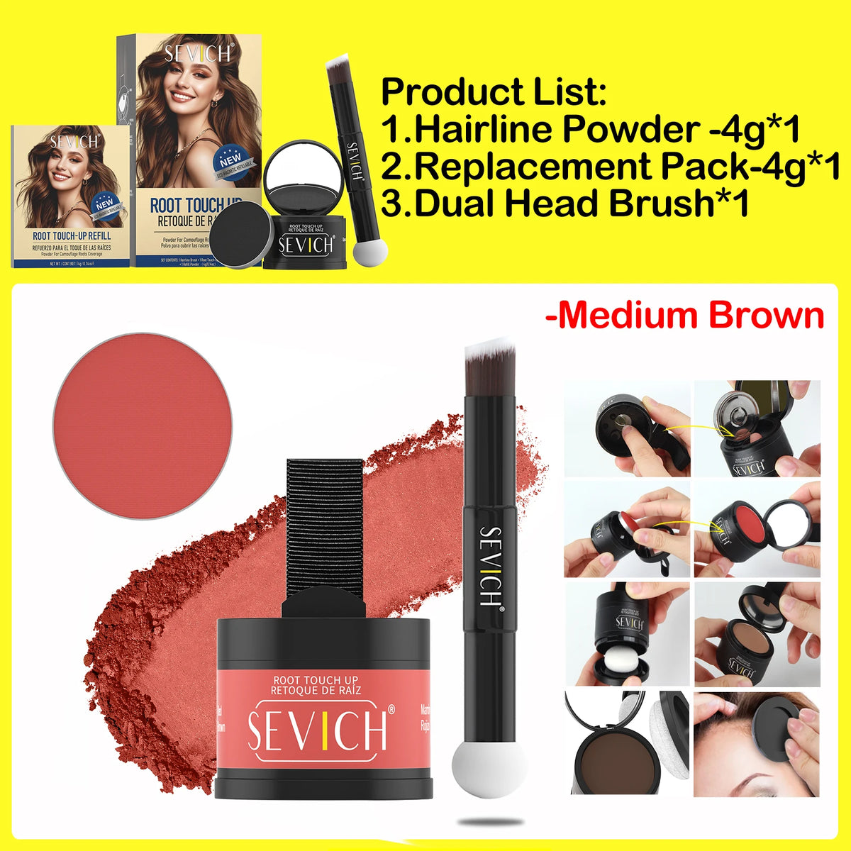 SEVICH Replaceable Hairline Powder Kit Refill Hairline Shadow Powder Root Cover Up Hair Concealer Double Ended Makeup Brush - AliExpress 66