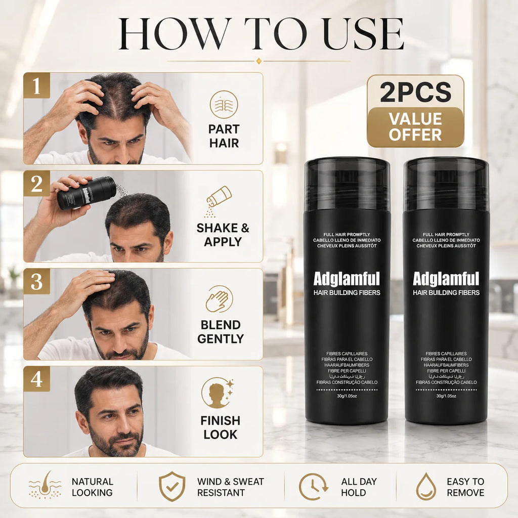 2 Bottles 30g Hair Building Fibers Even Dispensing Volume Powder 24H Long Lasting Concealer for Men Sparse Hair Gaps