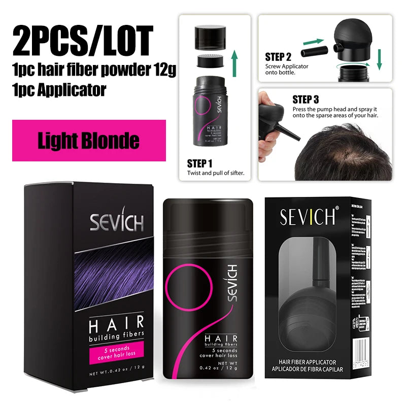 SEVICH Hair Fiber Thickening Spray Set 12g Instant Regrowth Powder Hair Building Fiber Applicator Hairline Powder Hair Concealer