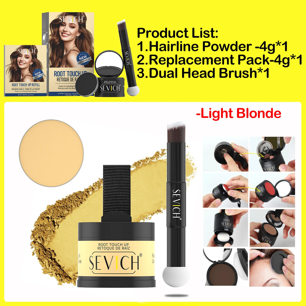 SEVICH Replaceable Hairline Powder Kit Refill Hairline Shadow Powder Root Cover Up Hair Concealer Double Ended Makeup Brush - AliExpress 66