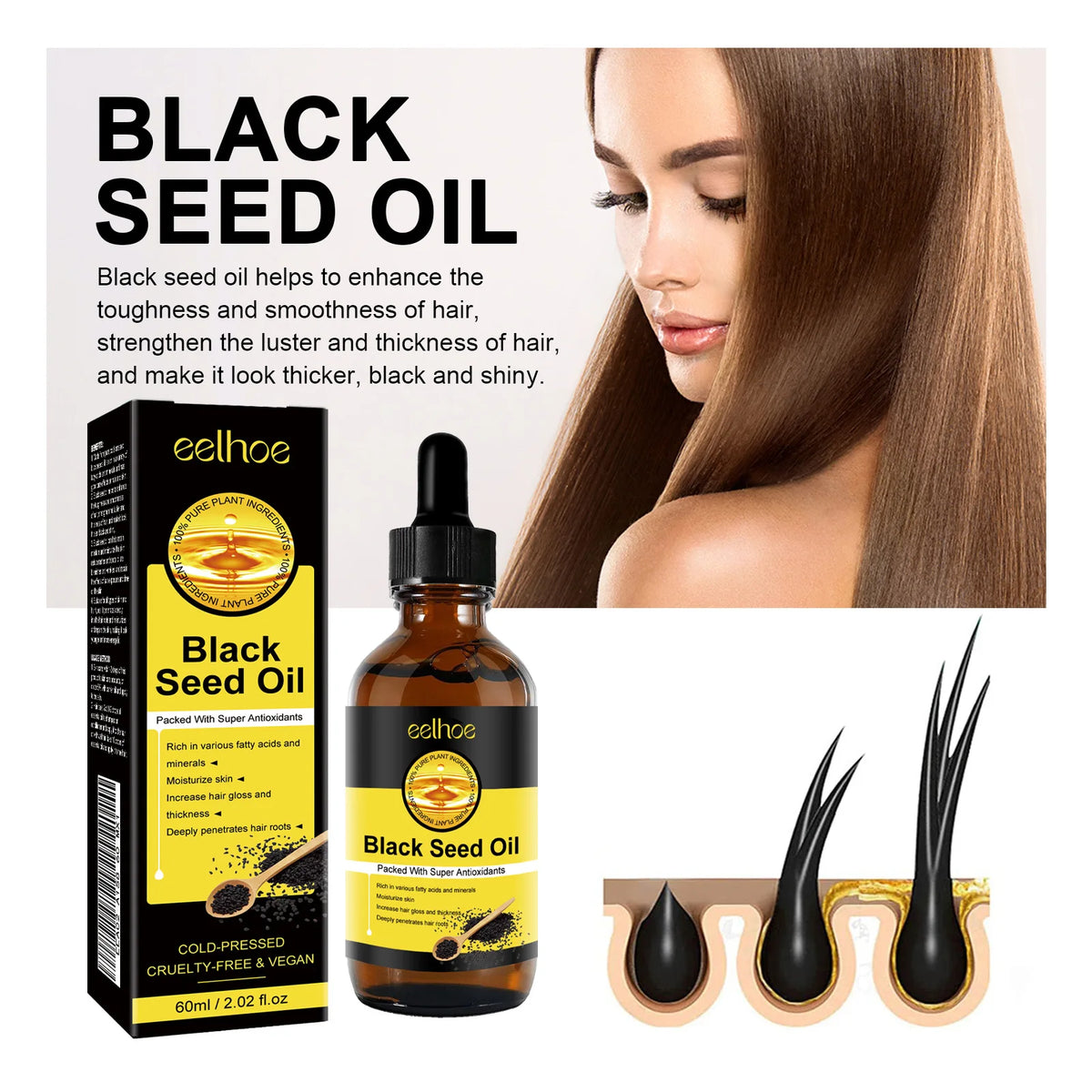 EELHOE Black Seed Oil for Hair Growth 60ml