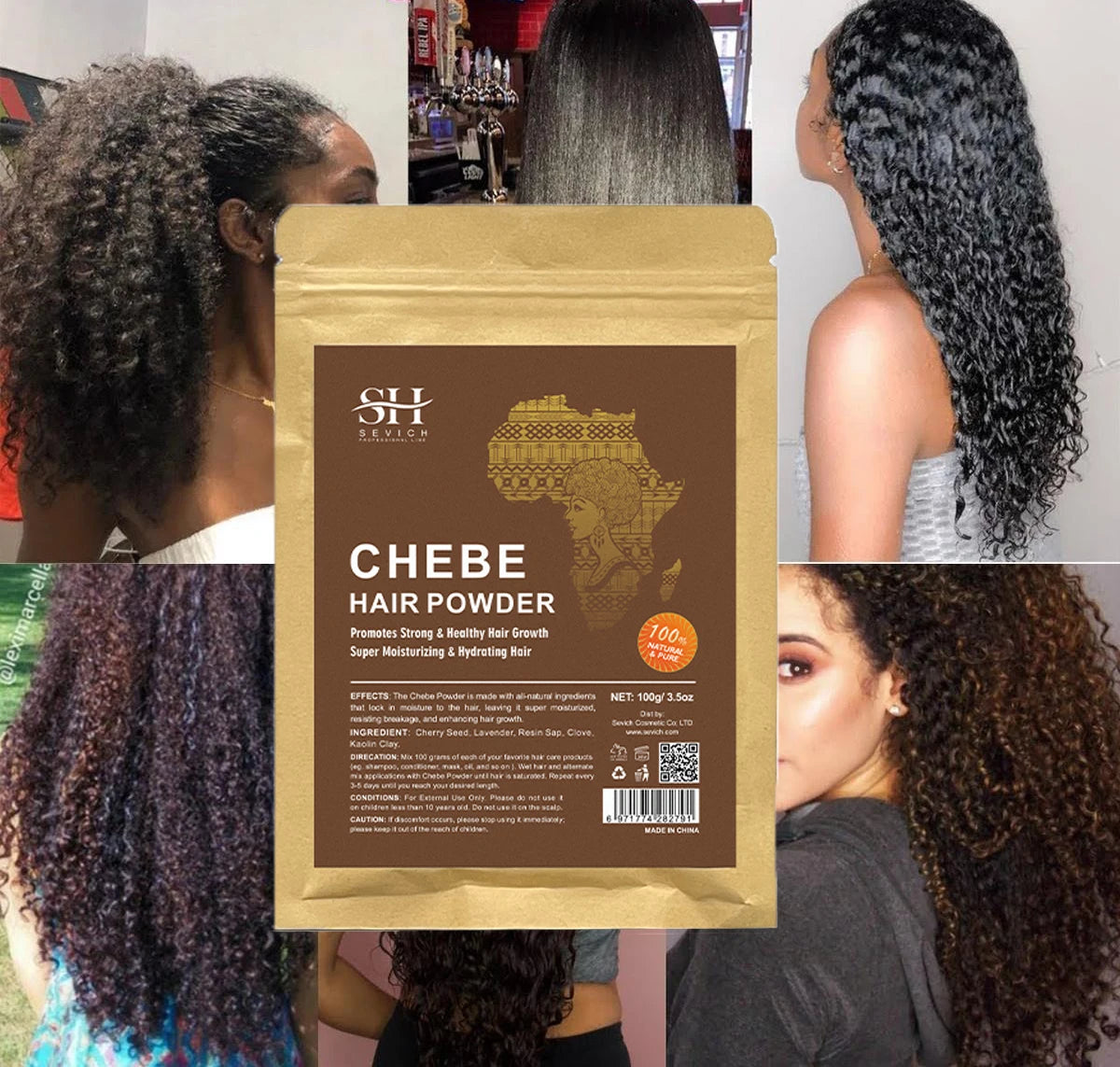 100% Chebe Powder Natural Ingredients Promotes Strong and Healthy Hair Strengthens Fast Hair Regrowth Anti Hair Loss Treatment