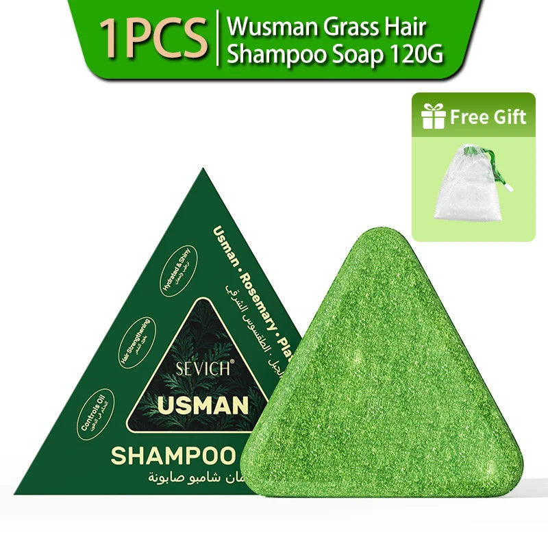 Natural Hair Growth Set Usman Grass Shampoo Soap Herbal Hair Regrowth Oil Anti Hair Loss Serum Scalp Care Spray for Men Women