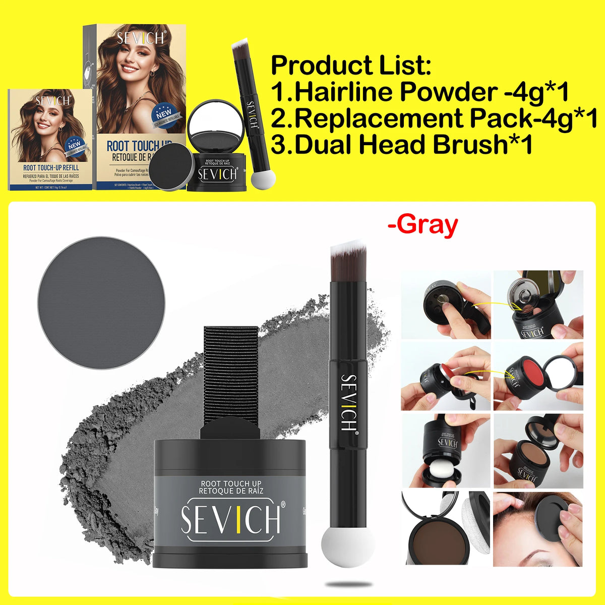 SEVICH Replaceable Hairline Powder Kit Refill Hairline Shadow Powder Root Cover Up Hair Concealer Double Ended Makeup Brush - AliExpress 66
