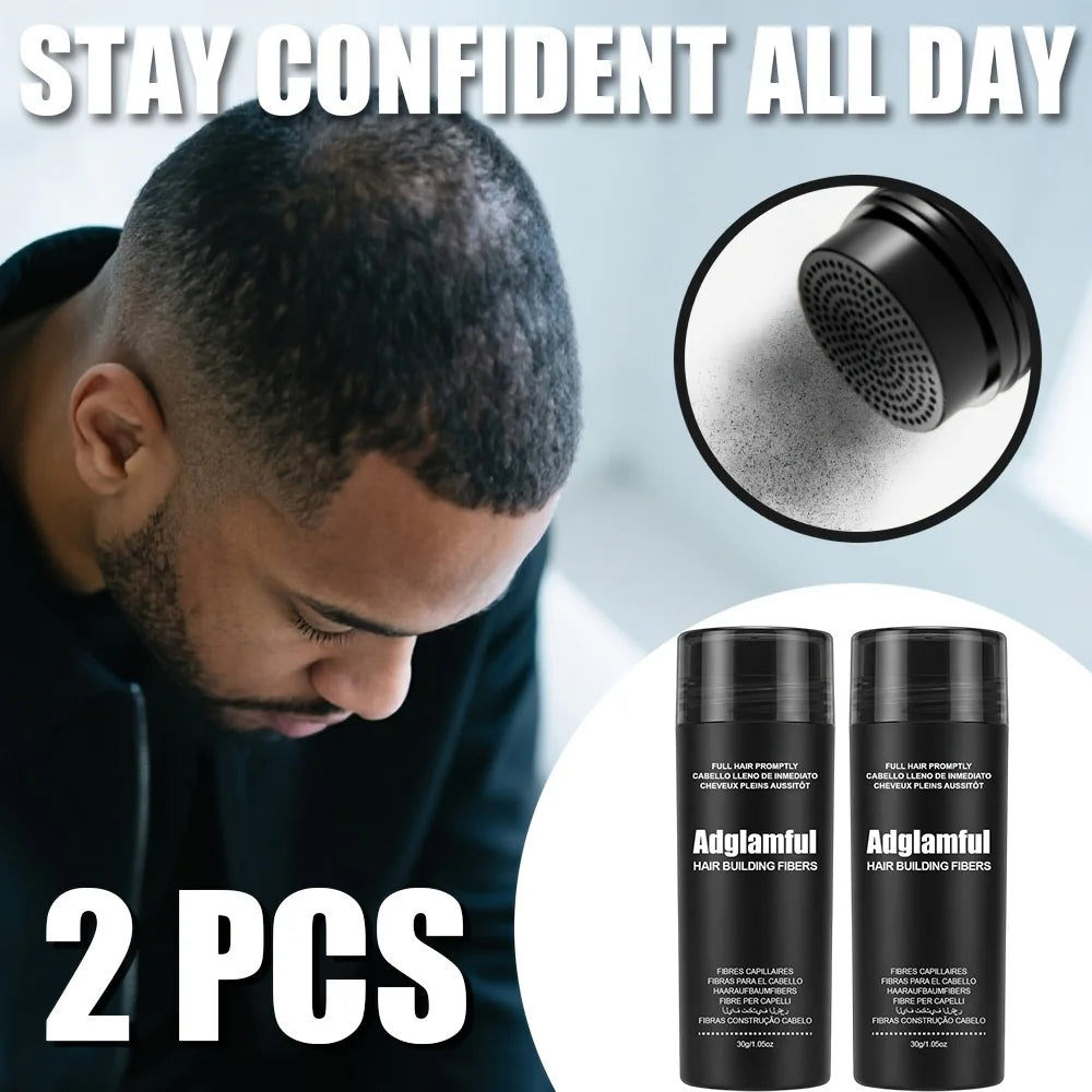 2 Bottles 30g Hair Building Fibers Even Dispensing Volume Powder 24H Long Lasting Concealer for Men Sparse Hair Gaps