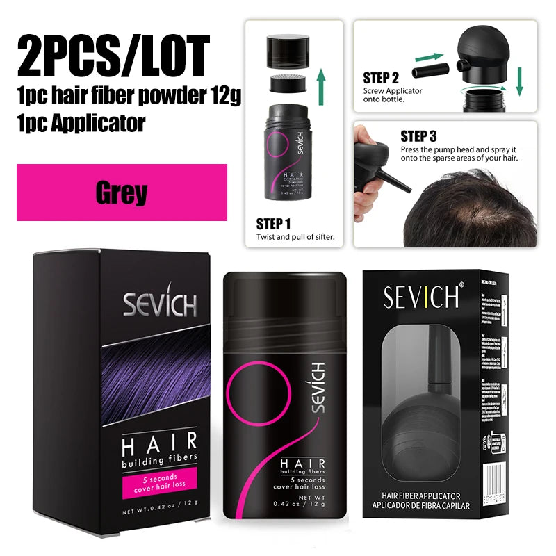 SEVICH Hair Fiber Thickening Spray Set 12g Instant Regrowth Powder Hair Building Fiber Applicator Hairline Powder Hair Concealer